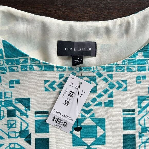 The Limited Size Small Cream Turquoise Blue Shift Dress Sleeveless Belted NWT - Picture 2 of 12